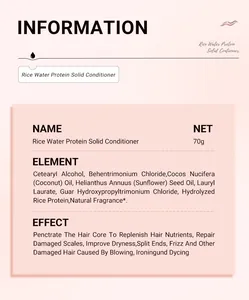 Product information for Rice Water Protein Solid Conditioner listing ingredients and effects