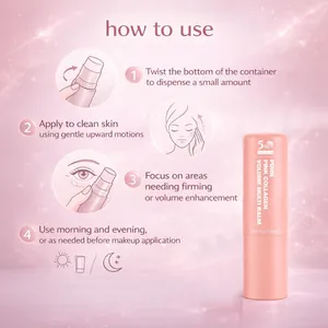 Infografik zur Anwendung des PDRN Pink Collagen Volume Multi Balm Stifts in vier Schritten