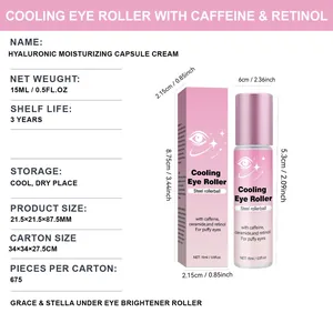 Cooling eye roller serum with caffeine and retinol for puffy eyes treatment, 15ml bottle