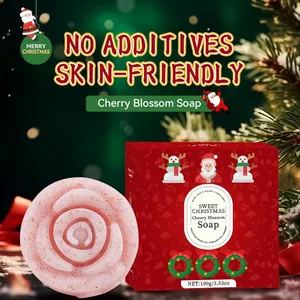 Sapone artigianale di Natale ai fiori di ciliegio a forma di rosa per la pelle 100g