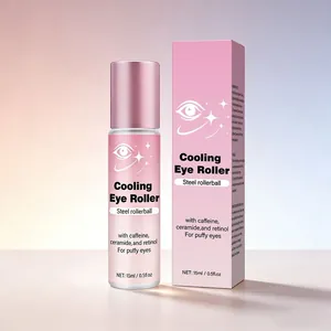 Cooling eye roller serum with caffeine and retinol for puffy eyes in 15ml pink bottle