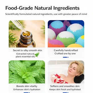 Detailed view of handmade bath salt balls with natural ingredients for silky skin
