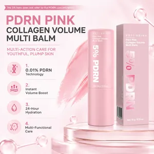 Dettaglio macro della texture del balsamo al collagene PDRN e confezione rosa chic