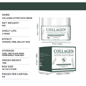 Collagen lifting face cream 50g jar and box with detailed product specifications.