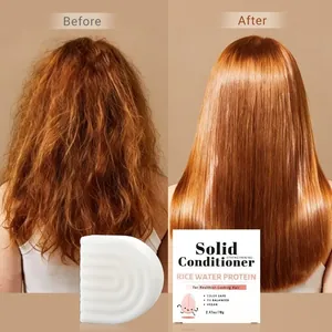 Rice water solid conditioner bar before and after results for hair smoothing