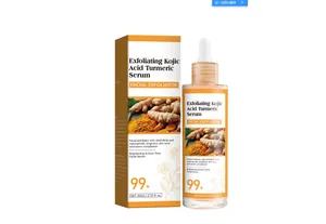 Flacone da 80ml di siero esfoliante all'acido cogico e curcuma con dettagli prodotto.