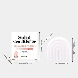 Rice water protein solid conditioner bar shown with detailed product and packaging dimensions