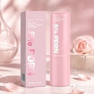 Vista dettagliata dello stick balsamo multi-collagene PDRN rosa con scatola elegante