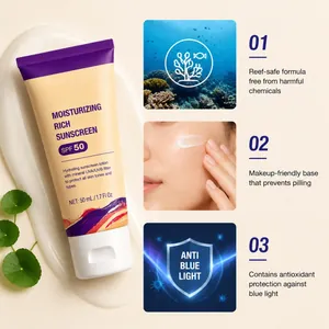 Vue détaillée de l'écran solaire hydratant SPF 50 avec protection contre la lumière bleue.