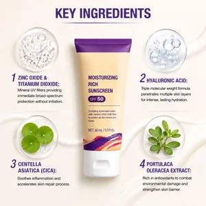 Crème solaire hydratante SPF 50 avec acide hyaluronique et extrait de centella.