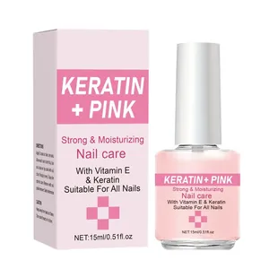 Detailed view of the 15ml Keratin Pink nail care bottle and its matching packaging box.
