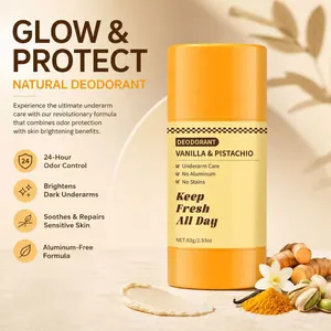 Natural turmeric deodorant stick with vanilla and pistachio scent for skin glowing