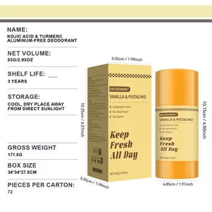 Specifications of Kojic acid and turmeric aluminum-free deodorant stick, 83g size