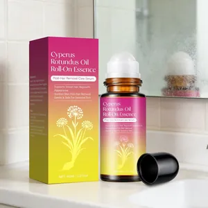 Detailed view of Cyperus Rotundus Oil Roll-On Essence with its packaging box in bathroom