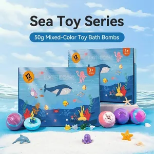 Pack de 12 bombas de baño de 50g tema oceánico para niños con juguetes de animales marinos ocultos