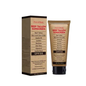 Organic beef tallow sunscreen SPF50 for face and body in eco-friendly packaging