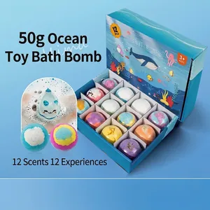 Set de 12 bombas de baño de juguetes oceánicos 50g con sorpresas de animales marinos ocultas