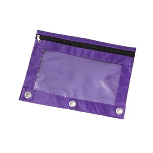 Estuche morado de 3 anillas para carpetas con ventana transparente y cremallera