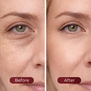 Before and after comparison of temporary eye tightener for wrinkles and eye bags
