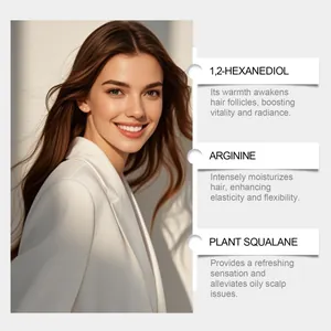Detail view of hair serum ingredients including Arginine and Plant Squalane for hair care