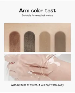 Waterproof hairline shadow powder swatches and sweat-resistant test on skin in four shades