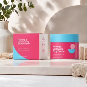 Firming and contouring body cream 100g in pink and blue packaging in lifestyle setting