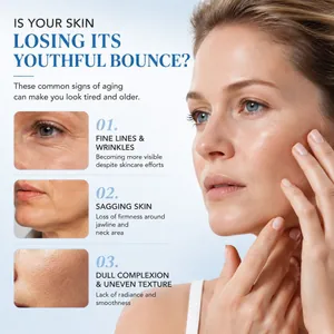 Infographic detailing common skin aging signs like fine lines, wrinkles and sagging