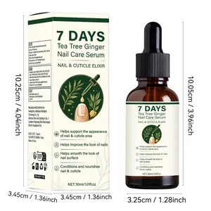 Detailed size guide for 7 Days Tea Tree Ginger Nail Care Serum in 30ml bottle and box