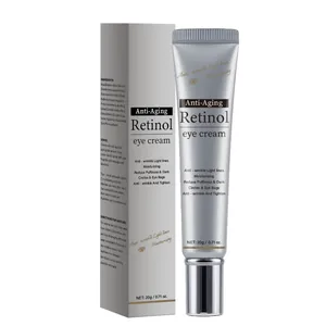 Detailed macro shot of anti-aging retinol eye cream tube with informative packaging box