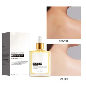 Gedetailleerde voor en na huidvergelijking voor de Silk Body Oil Women 50ml fles