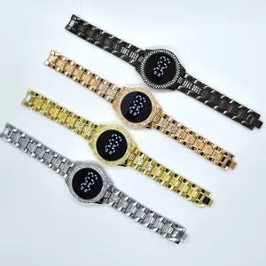 Set of four rhinestone LED digital watches for women in various metal finishes