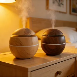Mini Humidificador de Aire USB en Forma de Seta Florero Portátil Ultrasónico Grano de Madera Purificador de Escritorio Silencioso Hogar Oficina