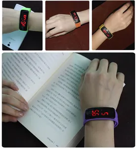 Detailed close-up view of colorful LED sports watches with soft silicone wristbands on wrists