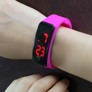 Vibrant pink silicone LED sports watch featuring a large red digital time display on wrist