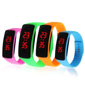 Colorful LED digital sports watches with silicone straps and large red luminous numbers