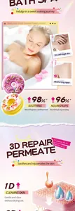 Infografica con bombe da bagno a forma di ciambella e dettagli sulla riparazione 3D