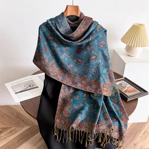 Women Vintage Paisley Jacquard Scarf Elegant Long Tassel Shawl Imitation Cashmere Soft Warm Winter Scarf For Daily Wear