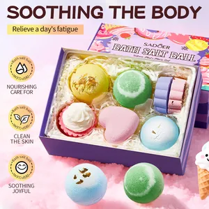 SADOER Bombe da Bagno Regalo Aromaterapia Olio Essenziale Sale Marino Fango Vulcanico Idratante Pulizia Profonda Varie Forme Natale Donut Pianeta Uovo di Dinosauro Conchiglia Cuore Frutta Donna Home Spa