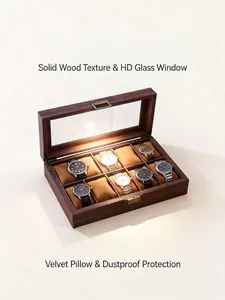 Premium Uhrenbox aus Massivholz mit 8 Fächern weichen Samtkissen und Glasfenster
