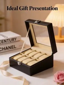 Elegante Uhrenbox aus schwarzem PU-Leder mit 8 Fächern und Sichtfenster für Geschenkideen