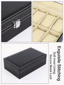 Detail der PU-Leder-Uhrenbox mit feinen Nähten, Schloss und weichem Innenfutter.