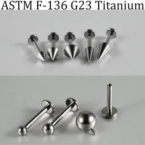 Professional G23 titanium internally threaded labret studs with cone and ball ends
