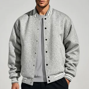Giacca da Baseball Varsity Vintage Americana Uomo Casual Vestibilità Larga Collo Alto Monopetto Foderata in Pile Cappotto Invernale