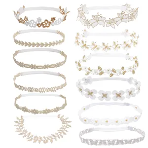 Selección de 12 diademas de encaje dorado y blanco para bebé con motivos de flores y mariposas