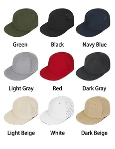 Breathable perforated flat-brim hip-hop caps shown in nine different color variants