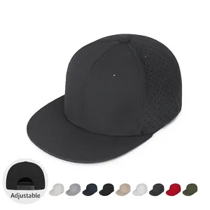 Perforated Breathable Polyester Snapback Hat Flat Brim Hip Hop Cap Solid Color Adjustable Sunshade Outdoor Sport Style