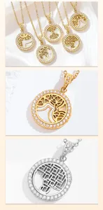 Close-up of hollowed-out totem round pendant necklace with sparkling diamond rim