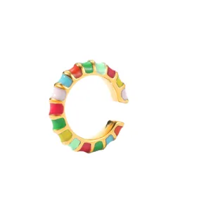 Vibrant multi-color enamel drip ring in 18K gold-plated stainless steel for women.