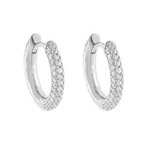 Elegant S925 sterling silver U-shaped hoop earrings with full pavé cubic zirconia.