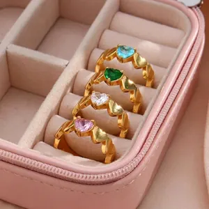 18K Gold Plated Stainless Steel Heart Zirconia Ring For Women Small Heart Shaped Gemstone Minimalist Fashion Jewelry Ring